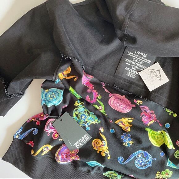⭕️ VERSACE JEANS Sweatshirt Black Multi Hoodie - Picture 10 of 12